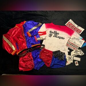 Harley Quinn costume with temporary tattoos